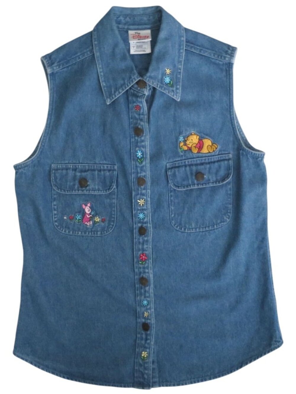 Vintage Winnie The Pooh Embroidered Denim Button Down Shirt Size S - Picture 2 of 10